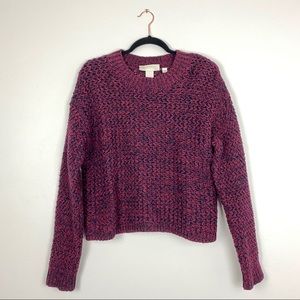 H&M LOGG Navy Blue Burgundy Thick Chunky Knit Marled Crewneck Pullover Sweater